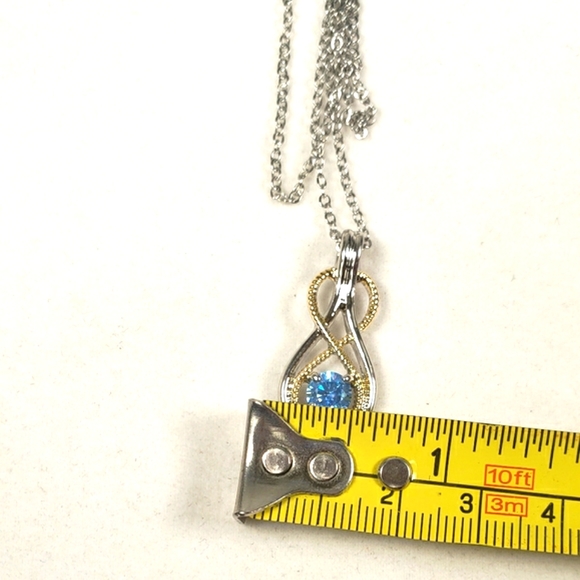 Double Infinity Shape Blue Crystal Stone Gold & Silver Tone Pendant and Chain - Picture 7 of 8